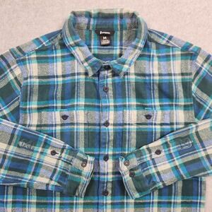 Cotopaxi Mero Flannel Mens Medium Blue Green Plaid Organic Cotton Hiking
